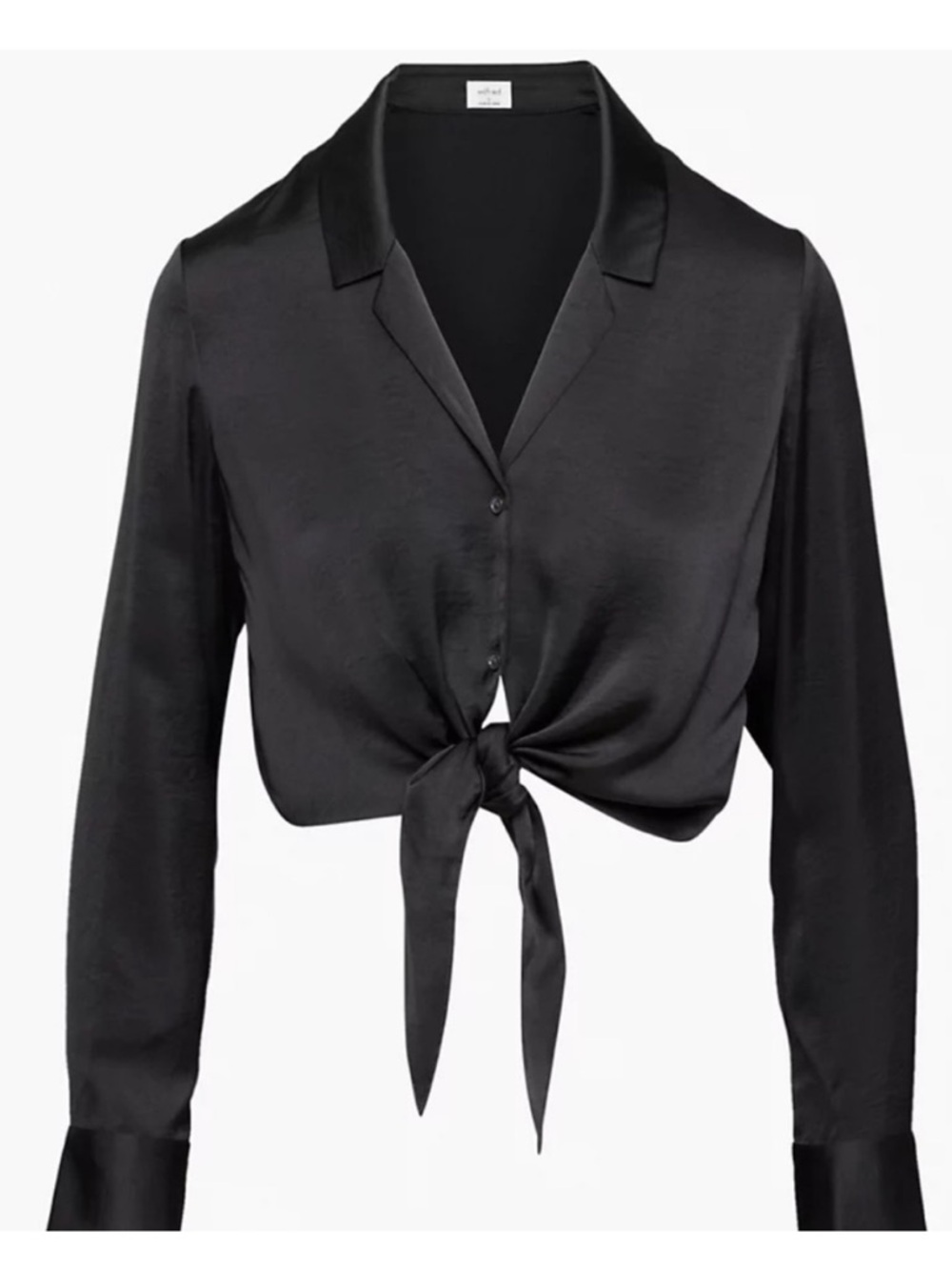 Aritzia Wilfred Black Satin Tie-Front Blouse